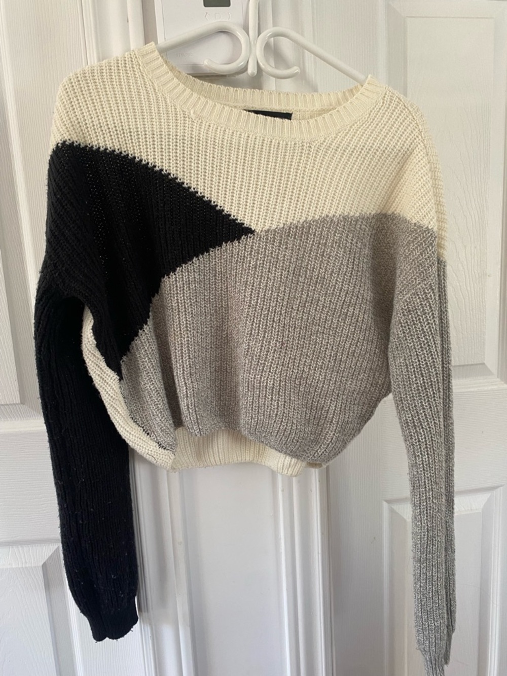 Streetwear Society Geometric Colorblock Crewneck - Black, Cream & Gray